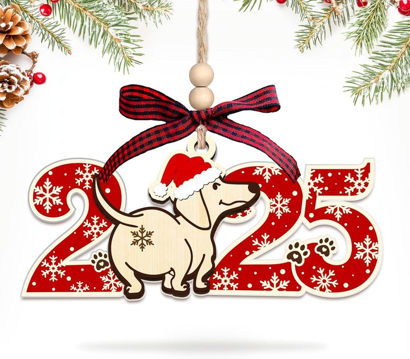 HEXMOZ Dog Christmas Ornaments 2025 - Funny Dog Ornament for Christmas Tree - Dogs Lover Gifts for Women, Mom Lady, Dogs Owners, Pet Lovers - 2 Layers Acrylic Wood Xmas Decorations - Image 1